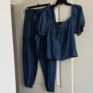 BCX Blue Denim Jogger Pants and Top Set